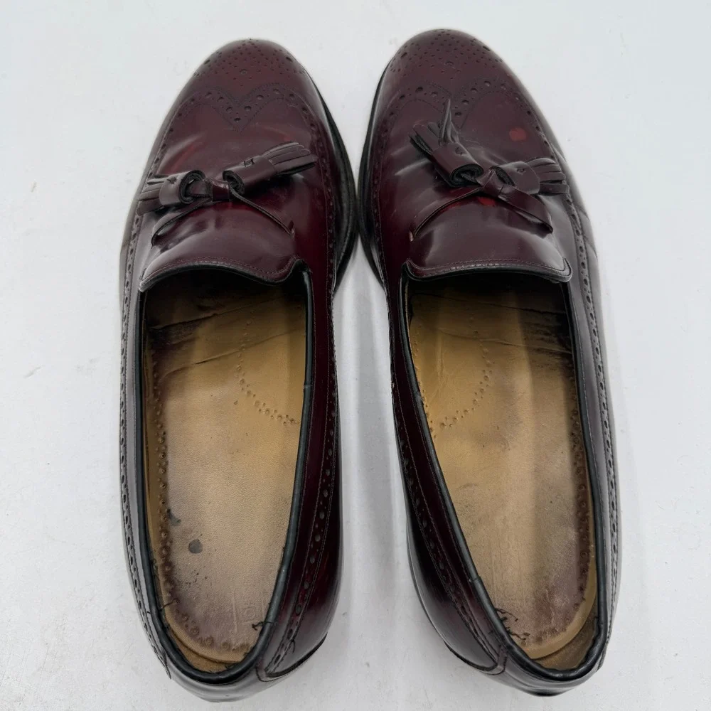 Johnston & Murphy Loafers Aristocraft Wingtip Tassel Burgundy Leather Mens 9.5 C